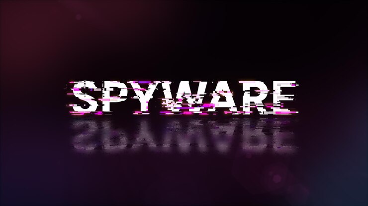 Foto texto de spyware de representación 3d con efectos de pantalla de fallas tecnológicas