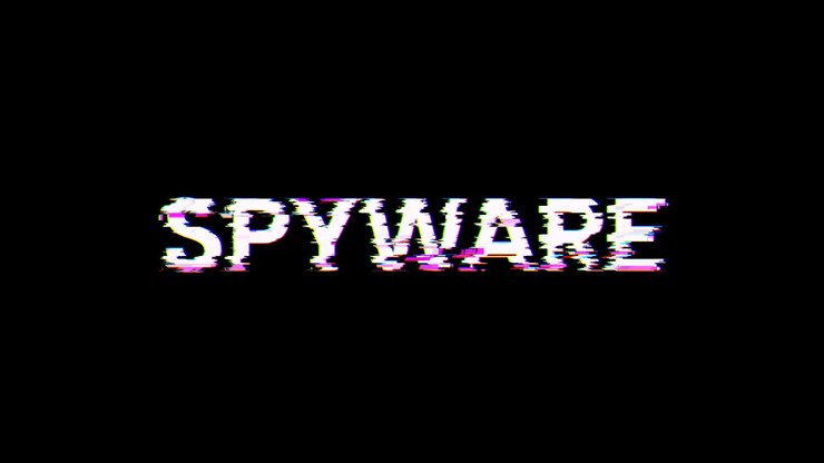 Foto texto de spyware de representación 3d con efectos de pantalla de fallas tecnológicas
