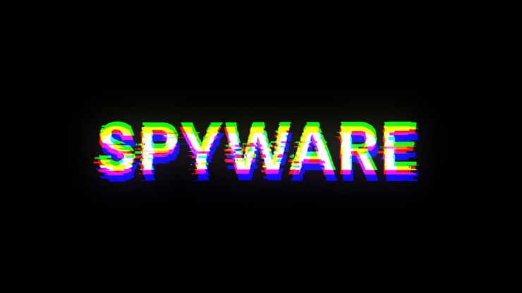 Foto texto de spyware de representación 3d con efectos de pantalla de fallas tecnológicas