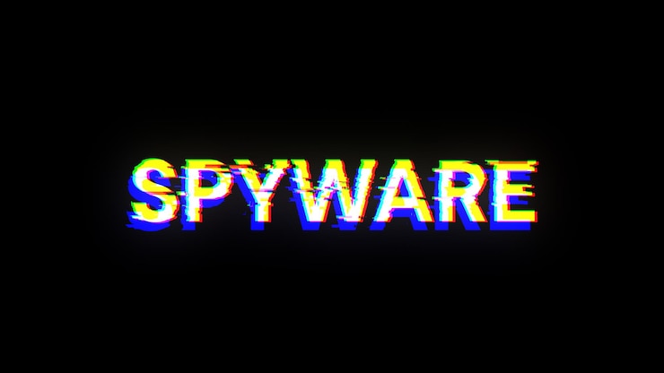 Foto texto de spyware de representación 3d con efectos de pantalla de fallas tecnológicas