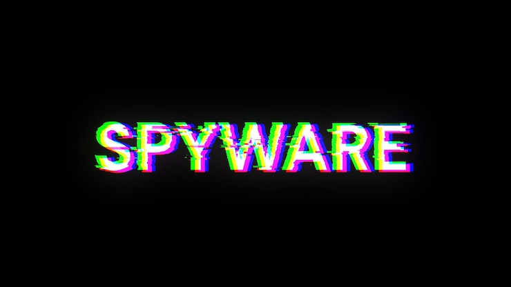 Foto texto de spyware de representación 3d con efectos de pantalla de fallas tecnológicas