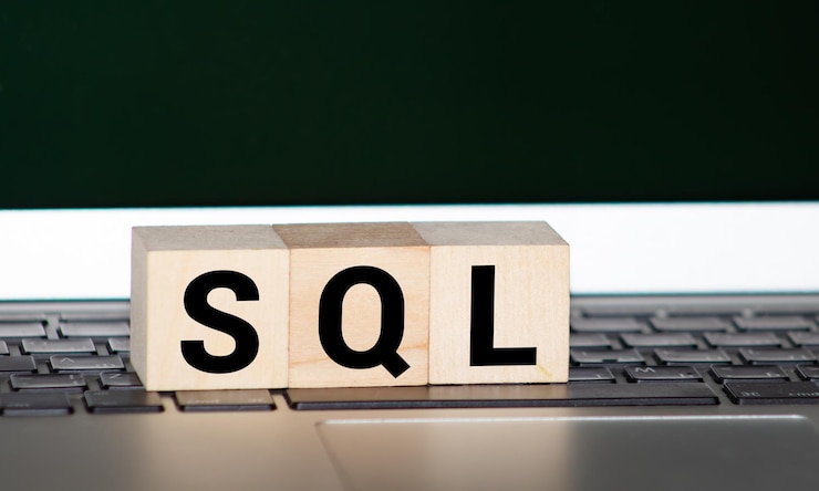 Foto texto sql lenguaje de consulta estructurado sobre el concepto de lenguaje de cubos de madera