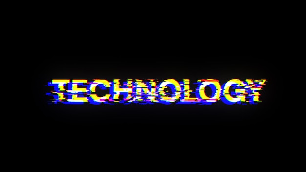 Texto de tecnología de renderización 3D con efectos de pantalla de fallas tecnológicas