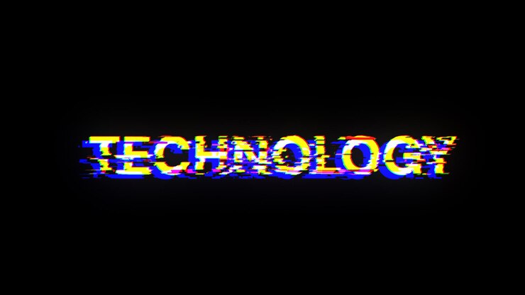 Foto texto de tecnología de renderización 3d con efectos de pantalla de fallas tecnológicas