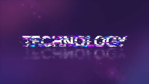 Texto de tecnología de renderización 3D con efectos de pantalla de fallas tecnológicas