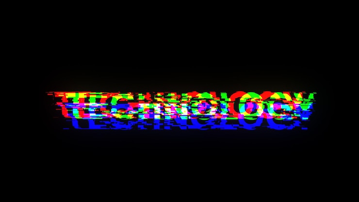Foto texto de tecnología de renderización 3d con efectos de pantalla de fallas tecnológicas