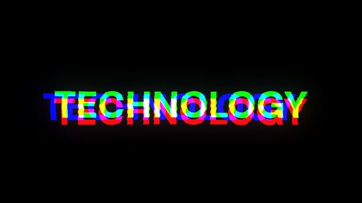 Foto texto de tecnología de renderización 3d con efectos de pantalla de fallas tecnológicas