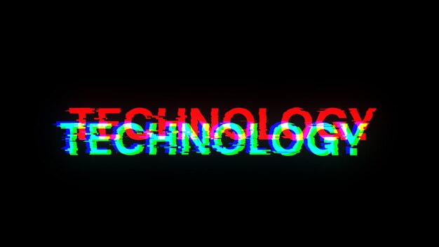Texto de tecnología de renderización 3D con efectos de pantalla de fallas tecnológicas