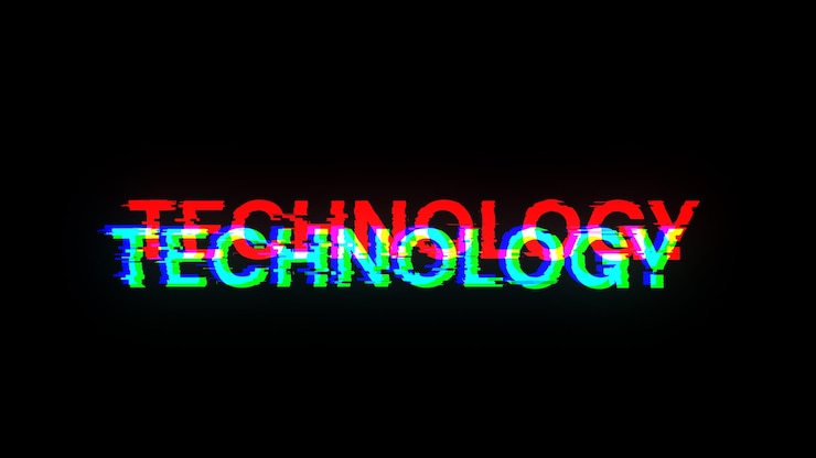 Foto texto de tecnología de renderización 3d con efectos de pantalla de fallas tecnológicas