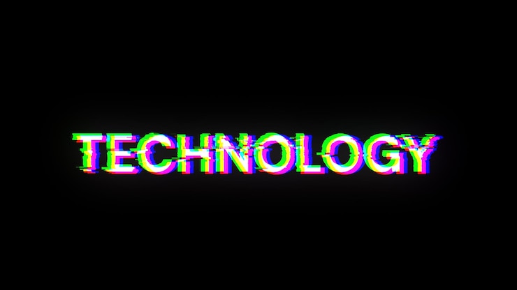 Foto texto de tecnología de renderización 3d con efectos de pantalla de fallas tecnológicas