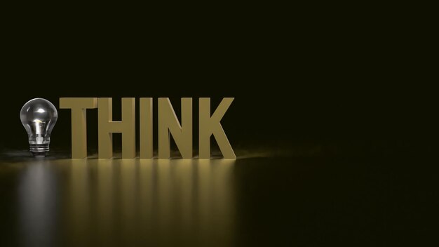 El texto Think y Light Bulb para la idea o el concepto creativo de renderización 3D