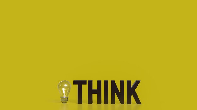El texto Think y Light Bulb para la idea o el concepto creativo de renderización 3D