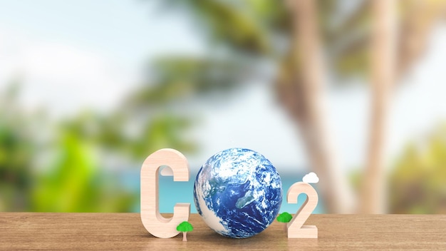 Texto y tierra para la representación 3d del concepto de co2