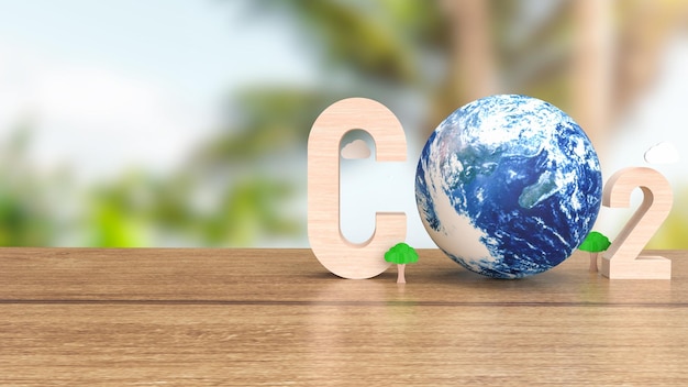 Texto y tierra para la representación 3d del concepto de co2