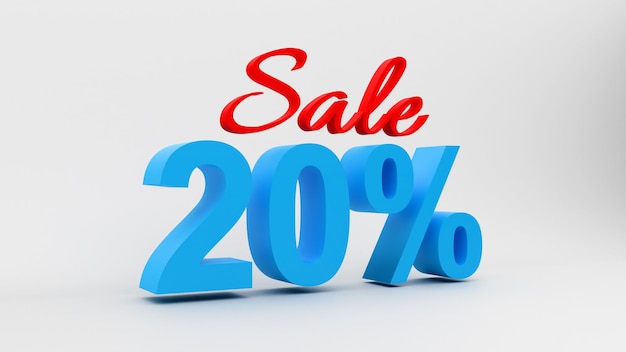 Texto de venta del 20 por ciento en 3D con fondo blanco Texto de venta del 20 20 de descuento