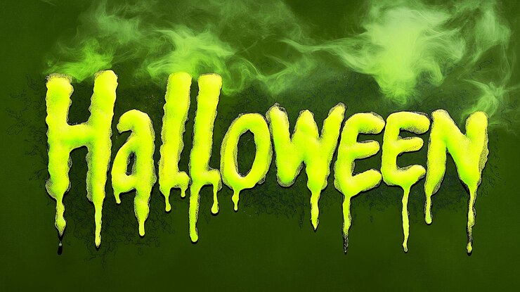 Foto el texto verde de halloween con humo espeluznante