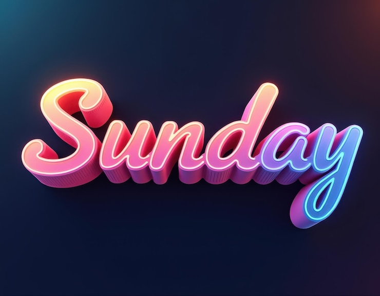 Foto texto vibrante del domingo en 3d con colores de gradiente de neón sobre un fondo oscuro