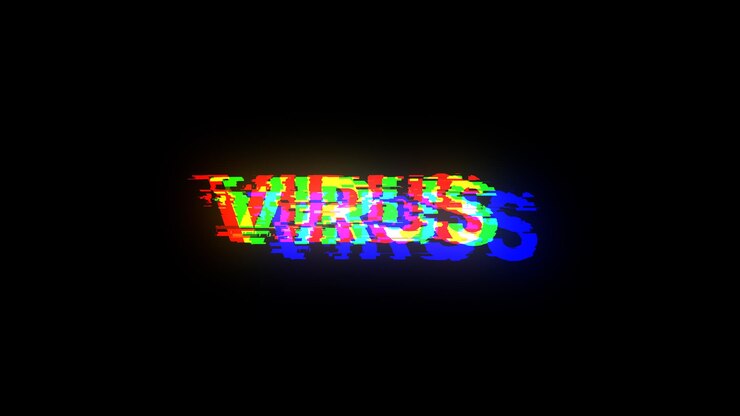 Foto texto de virus de representación 3d con efectos de pantalla de fallas tecnológicas