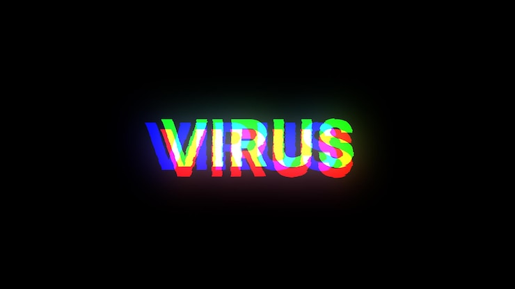 Foto texto de virus de representación 3d con efectos de pantalla de fallas tecnológicas