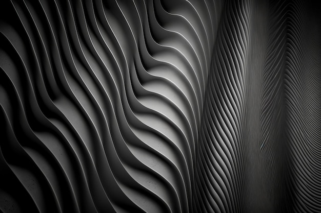 Textur aus gewelltem Dunkelgrau Retuschiertes Nahaufnahmebild einer Wand Abstrakter schwarz-weißer Grunge-Hintergrund mit einem modernen Innengebäude oder einem technologischen Thema