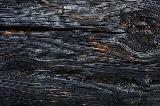 Textur aus verkohltem schwarzem und dunkelbraunem Holz mit Knoten