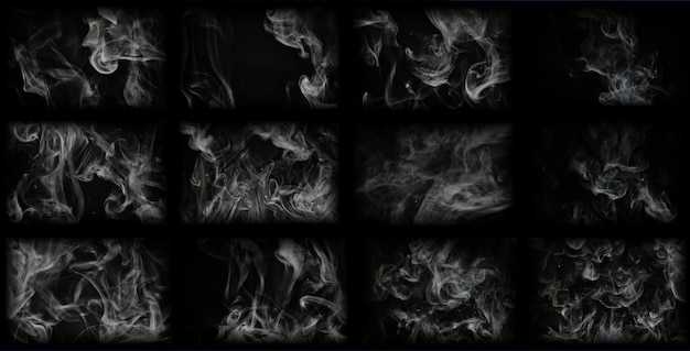 Textur Rauch auf schwarzem Hintergrund abstrakte Sammlung von mehreren