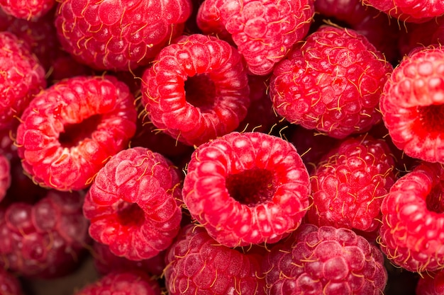 Textur von Himbeeren hautnah