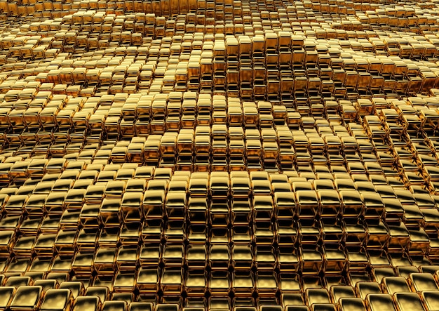 Textura abstrata quadrada dourada em estilo techno. Renderização 3D.