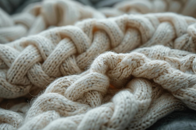 Textura aconchegante de cobertor de lã de tricô à mão em luz suave