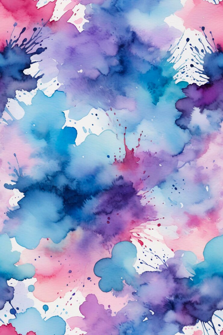 Textura de acuarela abstracta con salpicaduras de rosas y púrpuras azules brillantes