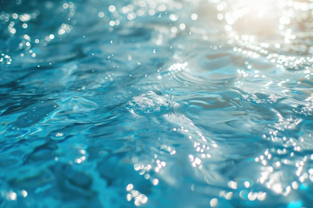 Textura de agua azul con burbujas onduladas y luz solar.