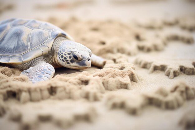 Foto la textura de la arena perturbada por la tortuga que anida