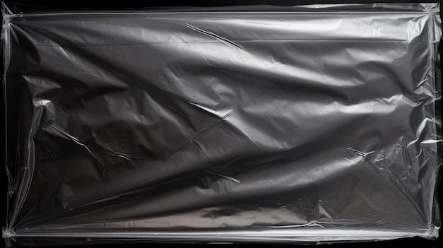 Foto textura autêntica de polietileno sobre fundo preto embalagem rasgada