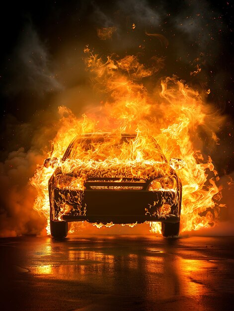 Textura de automóvil en llamas con llamas naranjas y amarillas intensas Efecto de fuego Provi Arte de diseño de superposición FX