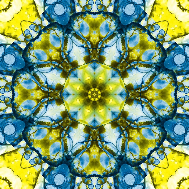 Textura azul amarillo Abstracción de manchas Humo y burbujas