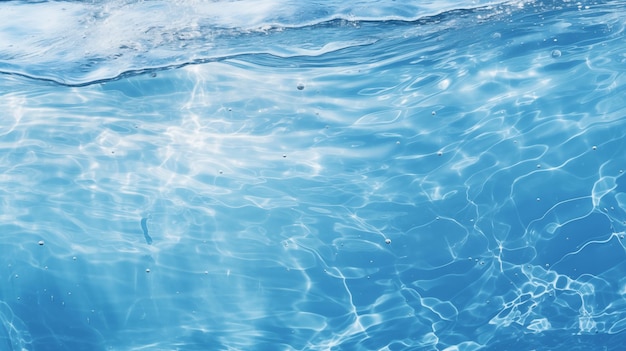 textura azul de la superficie del agua de mar con ondas salpicaduras y burbujas fondo de bandera de verano bajo el agua