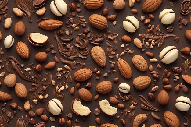 Textura de chocolate con remolinos y nueces