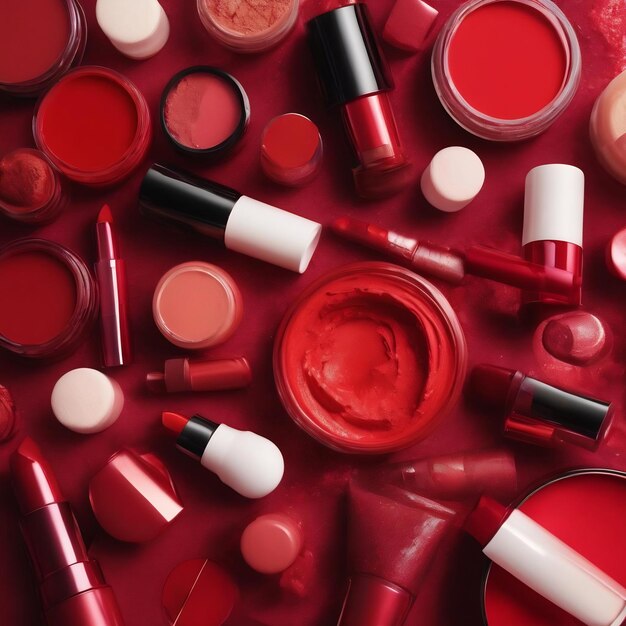 Textura cosmética roja fondo maquillaje y cuidado de la piel productos cosméticos crema lápiz labial hidratante mac