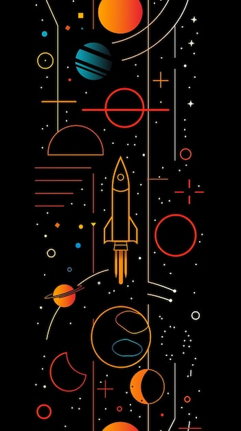 Textura sin costuras Fondo simple negro con líneas que contienen elementos de líneas de naves espaciales
