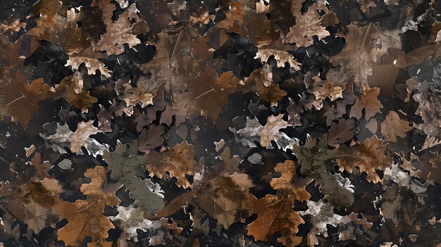 Una textura sin costuras de hojas de otoño marrones y verdes
