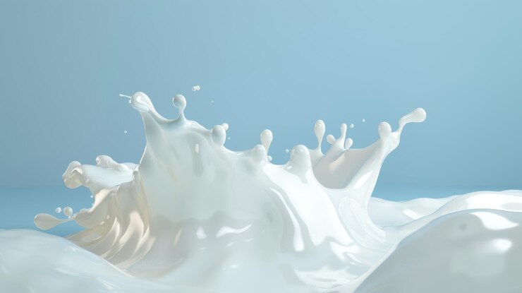 La textura cremosa de la salpicadura de leche con fondo azul publicidad de alimentos 1