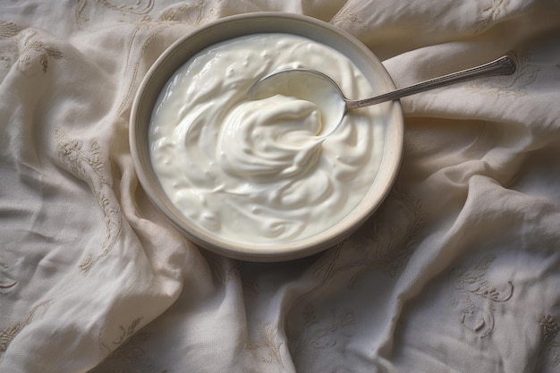 textura cremosa de yogur con una cuchara sumergida creada con IA generativa