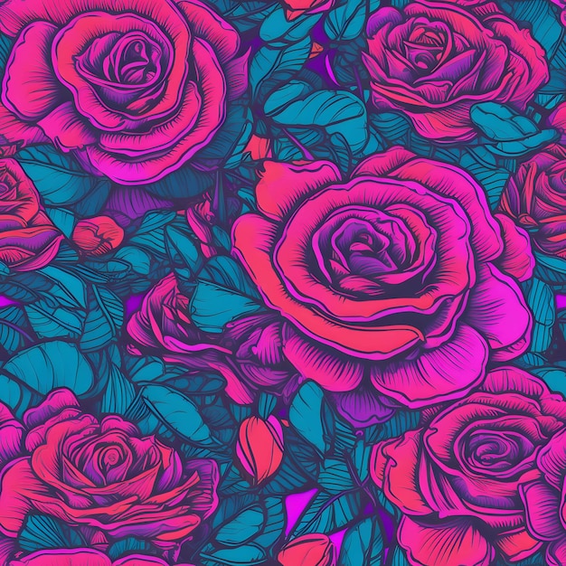 Textura de azulejo sem costura de rosas IA generativa