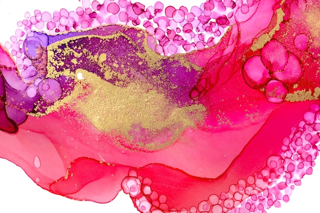 Textura de bolhas rosa em aquarela. Padrão de círculos aquarelle com pó de ouro.