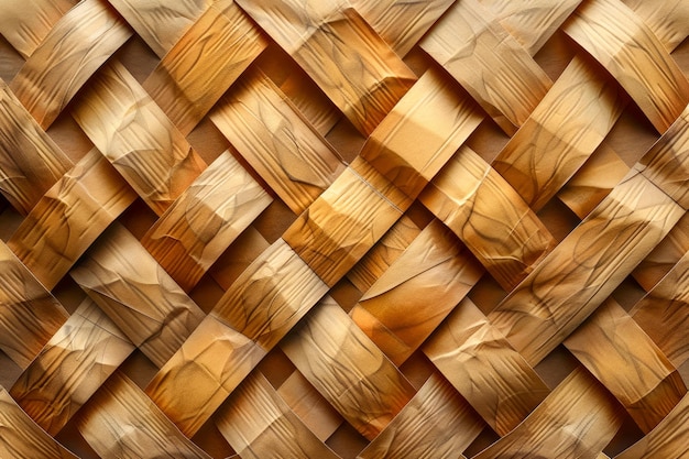 Textura de close-up de tiras de madeira de bambu entrelaçadas em tons de terra quentes para fundo ou papel de parede