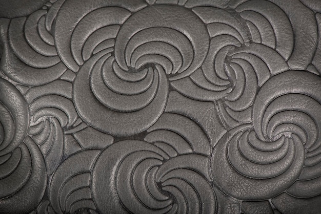 Textura de couro genuíno cinza com padrão de tendência floral em relevo cor fechada para papel de parede ou design de banner Fundo moderno na moda