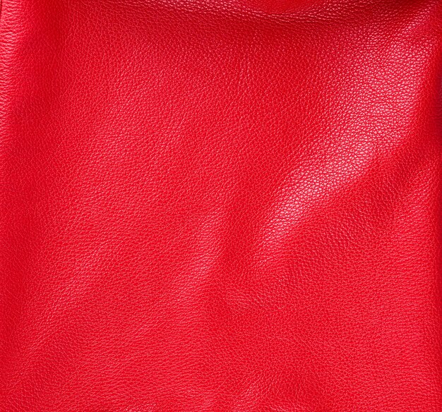 Textura de couro vermelho brilhante natural, quadro completo, cor escarlate