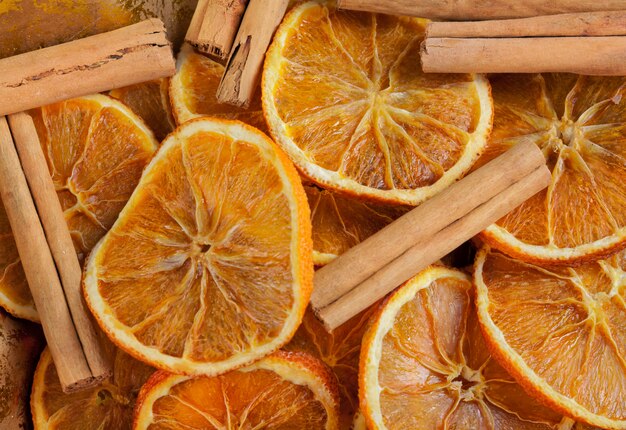 Textura de fatias de laranja e canela