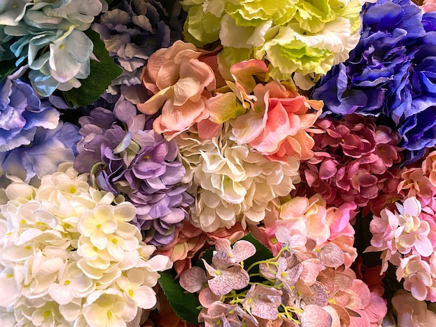 Textura de flores coloridas de hortênsias artificiais