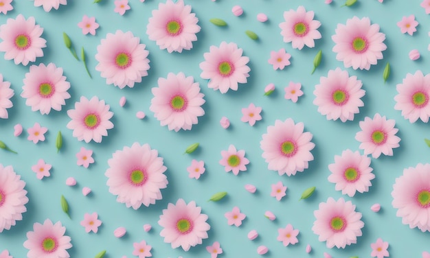 Foto textura de flores cor de rosa em um fundo azul ilustração generative ai